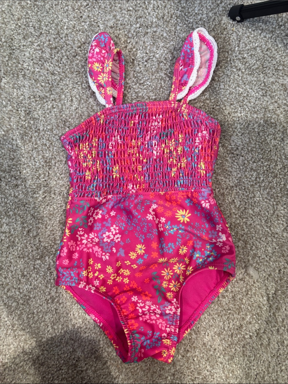 Smocked Pink Floral One-Piece Swimsuit for Kids
